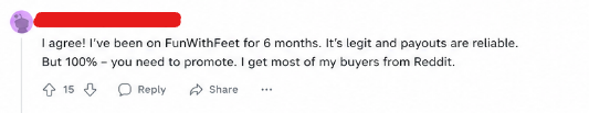 Reddit discussion about Fun With Feet featuring creator experiences, reviews, and selling tips