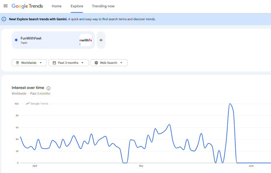Google Trends search interest for Fun With Feet over the past 12 months